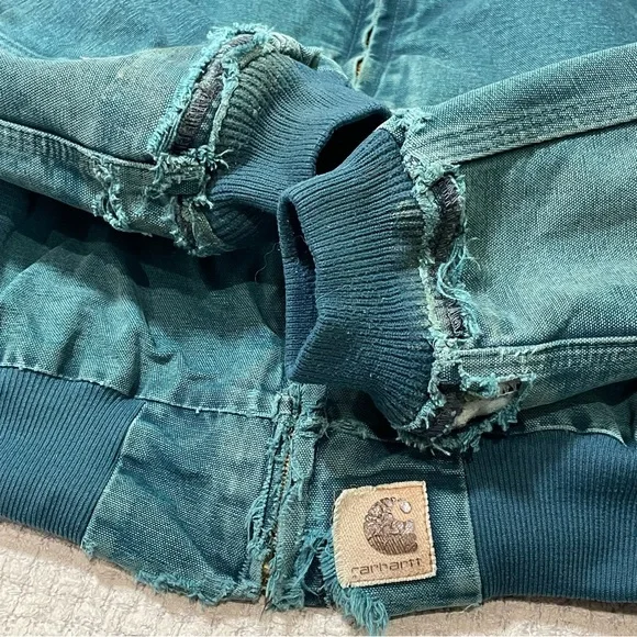 Carhartt J14DTL Dark Teal Quilted Flannel Lined Duck Santa Fe Work Jacket Large - Picture 8 of 15